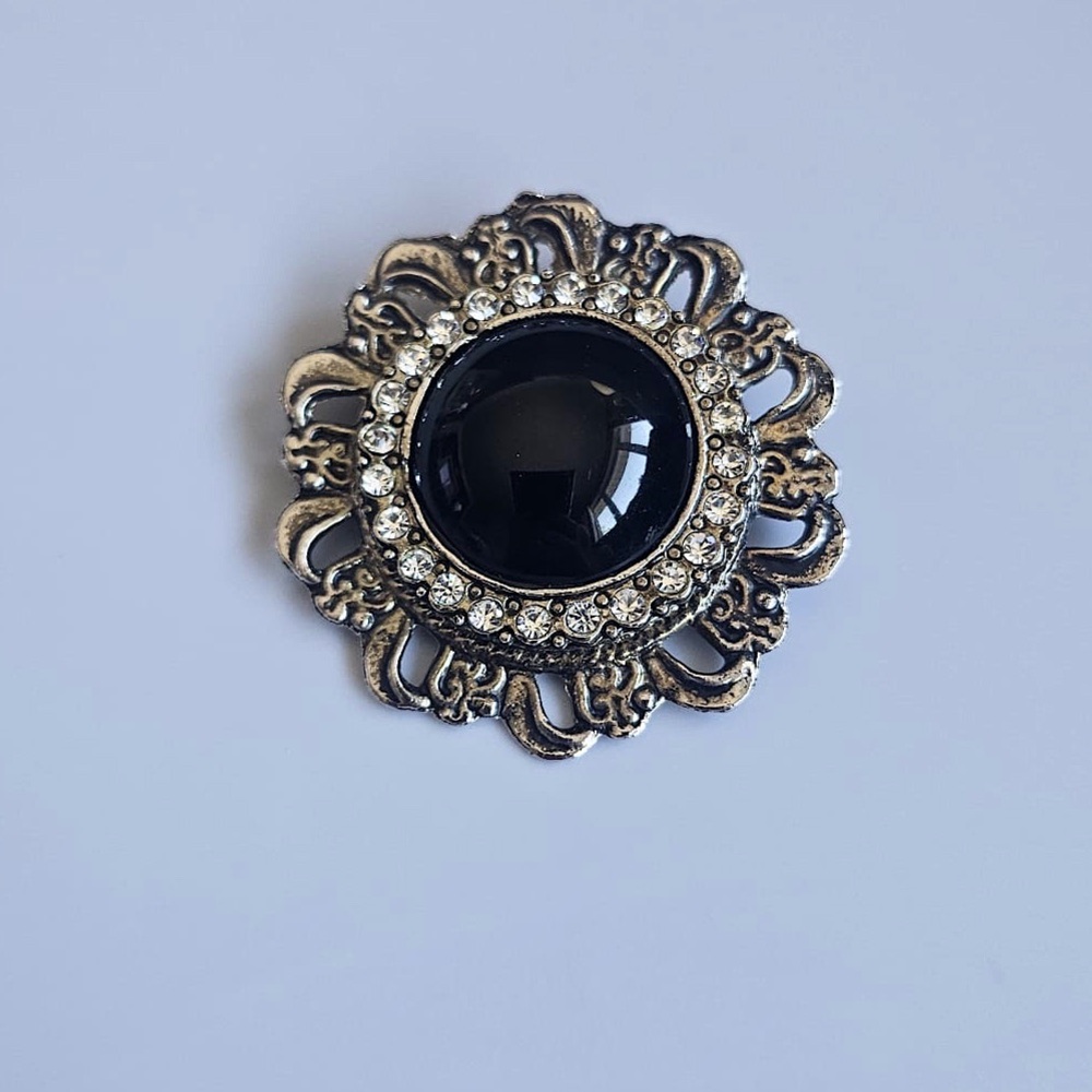 Vintage Black and Silver Brooch